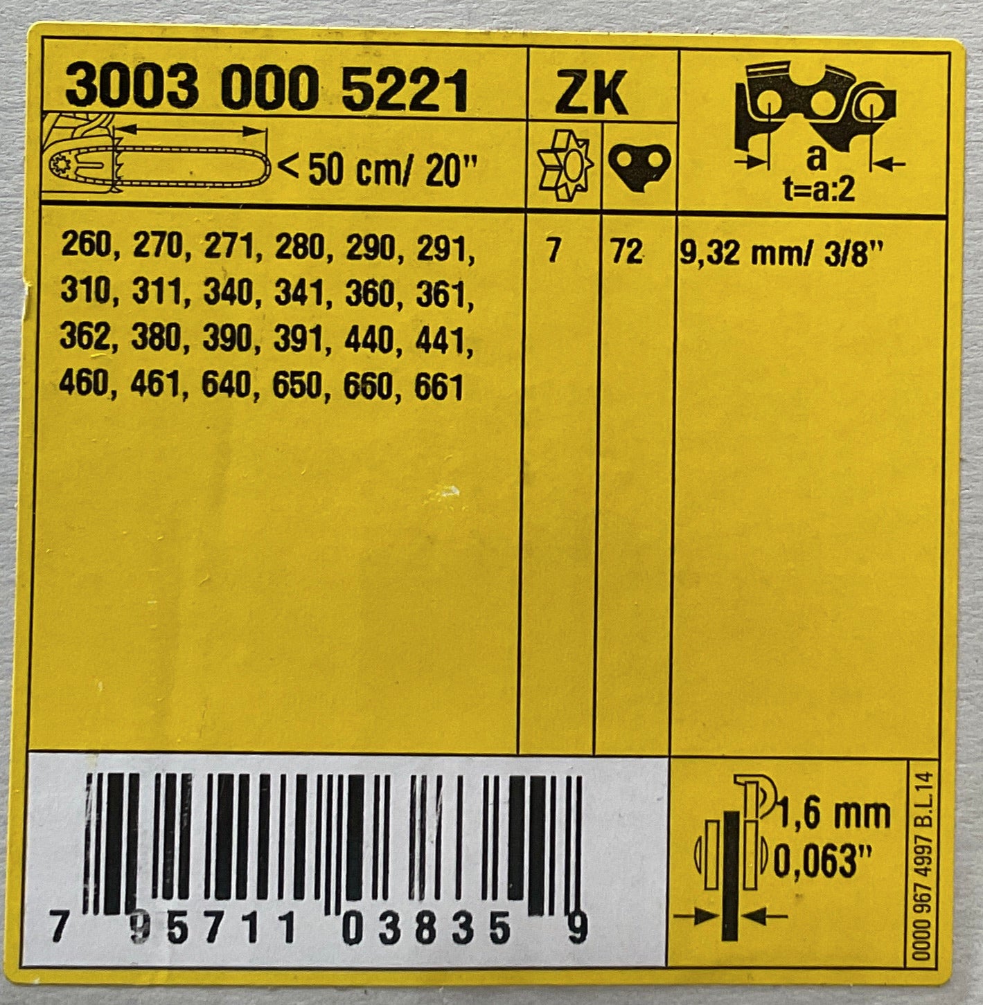 Stihl 3003 000 5221 - Rollomatic E Chainsaw Guide Bar - 20" (50cm)