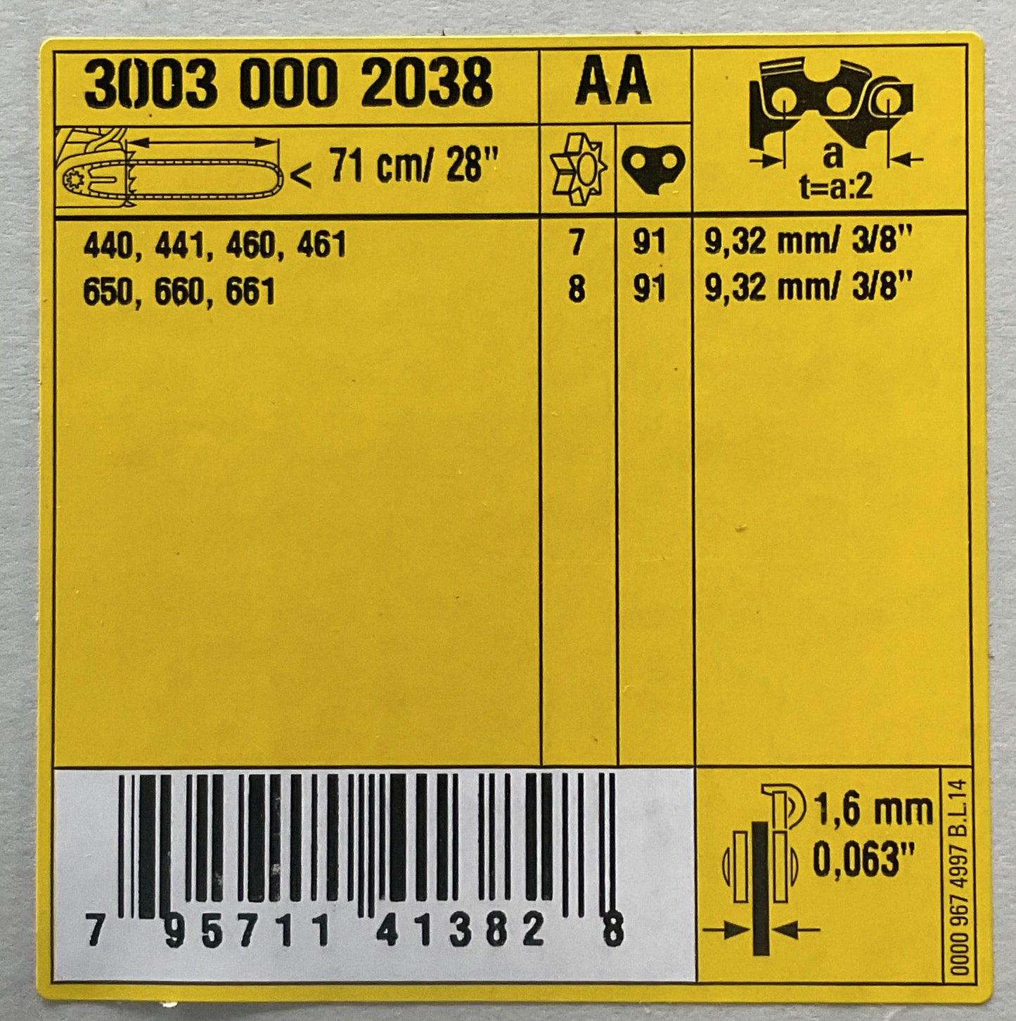 Stihl 3003 000 2038 - Rollomatic ES Light Chainsaw Guide Bar - 28" (71cm)